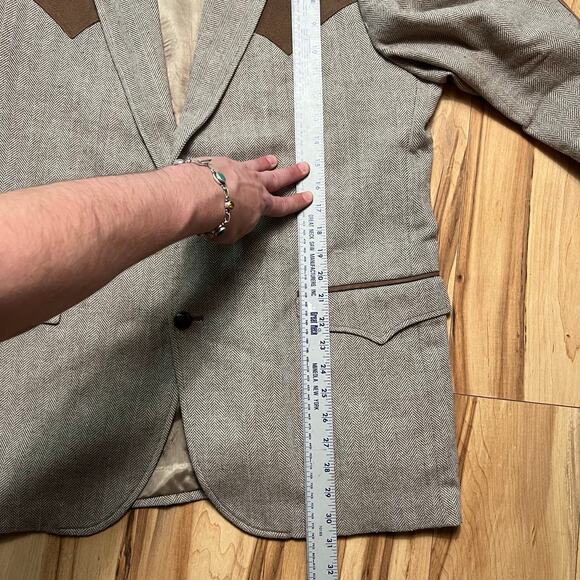 VINTAGE 70s Western Blazer Size 44R Faux Suede Yoked Circle S Sport Coat - Picture 4 of 8